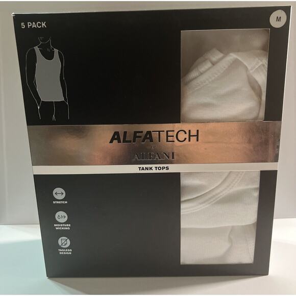 Alfani Mens 5-Pack AlfaTech Moisture Wicking Solid Tank Top White M MSRP $50 NWT - Picture 1 of 3